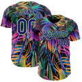 Custom Black Dark Purple-Pea Green Cyber Tropical Palm Trees Music Festival Claw Marks Authentic Baseball Jersey