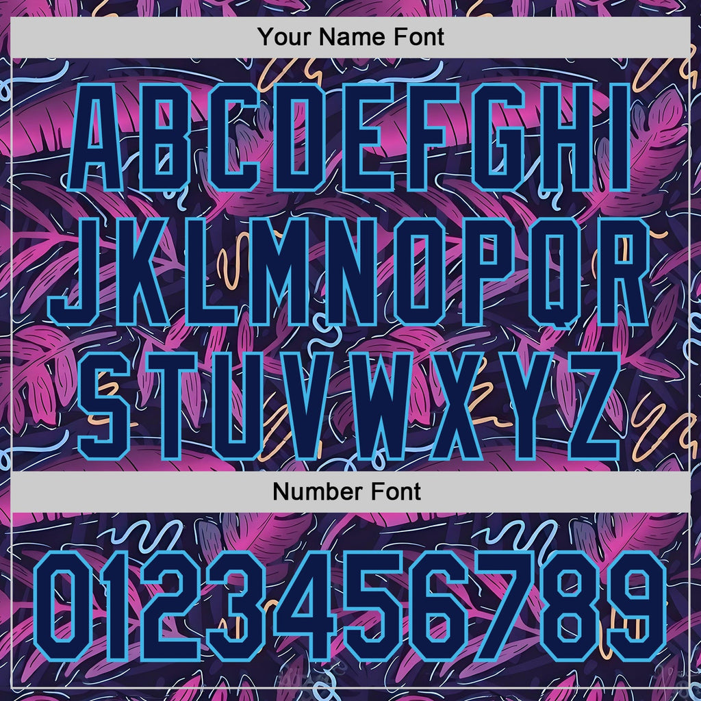 Custom Black Navy Purple-Sky Blue Cyber Tropical Palm Trees Music Festival Authentic Baseball Jersey