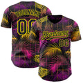 Custom Black Purple-Light Yellow Cyber Tropical Palm Trees Music Festival Authentic Baseball Jersey