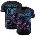 Custom Black-Sky Blue Cyber Tropical Palm Trees Gothic Fantasy Gothic Fantasy Authentic Baseball Jersey