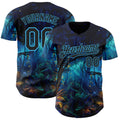Custom Blue Black-Sky Blue Cyber Tropical Palm Trees Music Festival Gothic Fantasy Authentic Baseball Jersey