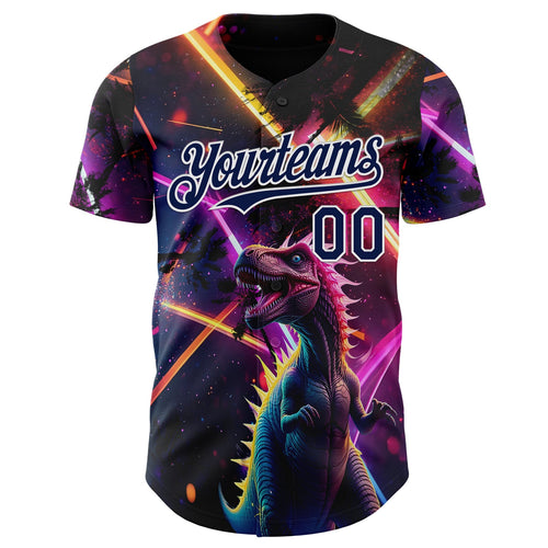 Custom Black Navy Purple-White Cyber Tropical Palm Trees Music Festival Gothic Fantasy Authentic Baseball Jersey