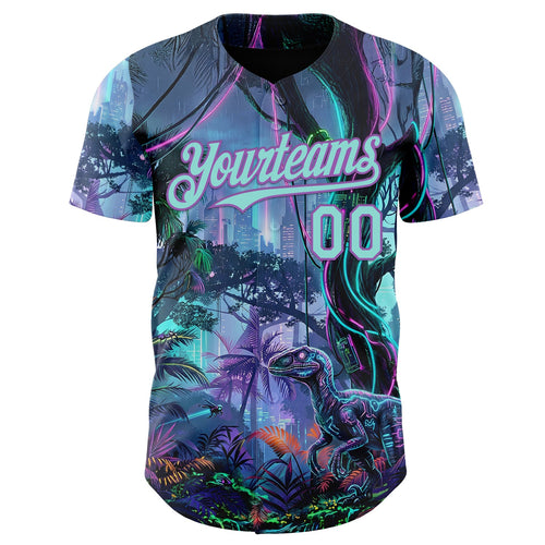 Custom Black Ice Blue-Medium Purple Cyber Tropical Palm Trees Music Festival Gothic Fantasy Authentic Baseball Jersey