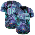 Custom Black Ice Blue-Medium Purple Cyber Tropical Palm Trees Music Festival Gothic Fantasy Authentic Baseball Jersey