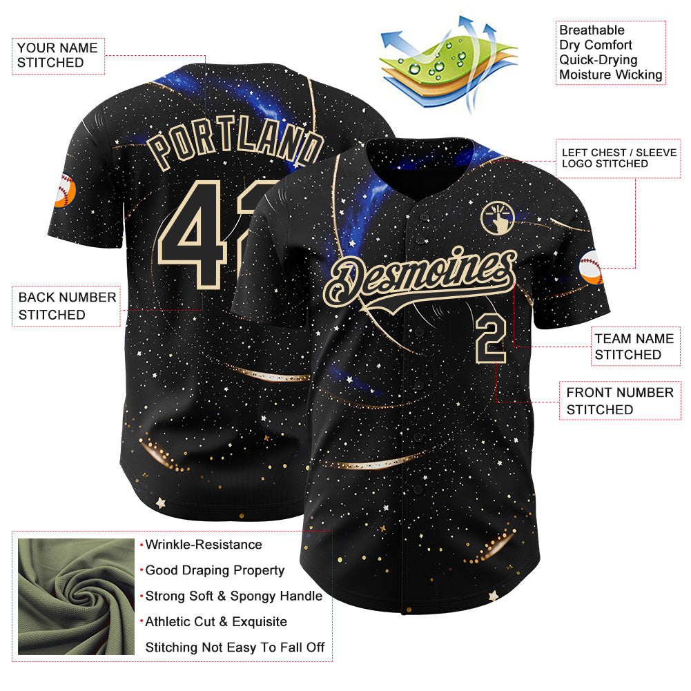Custom Black-Cream Galaxy Star Authentic Baseball Jersey