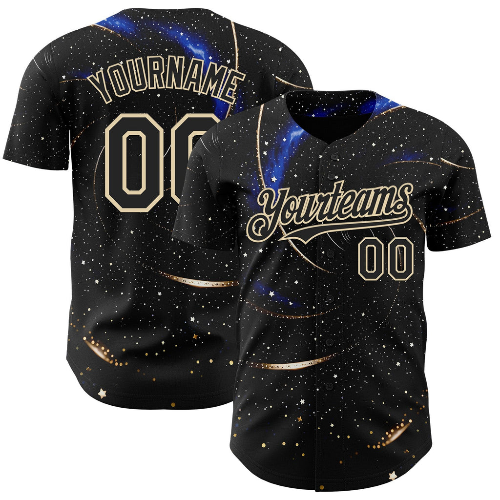 Custom Black-Cream Galaxy Star Authentic Baseball Jersey