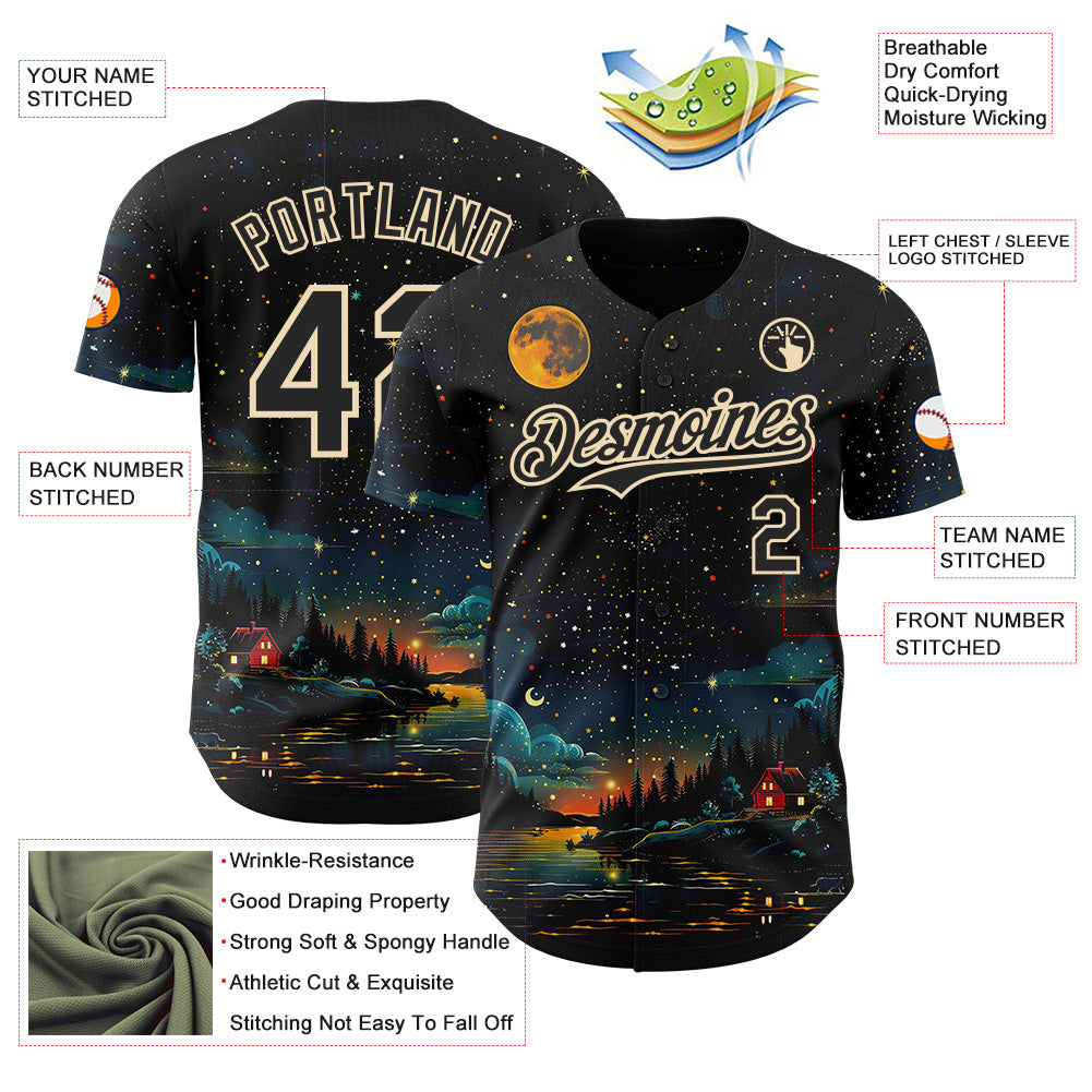 Custom Black-Cream Galaxy Star Authentic Baseball Jersey
