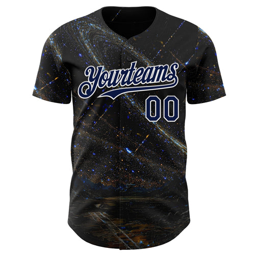 Custom Black Navy-White Galaxy Star Authentic Baseball Jersey