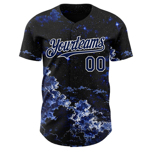 Custom Black Navy-White Galaxy Star Nebula Authentic Baseball Jersey