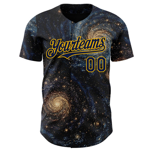 Custom Black Navy-Gold Galaxy Star Authentic Baseball Jersey