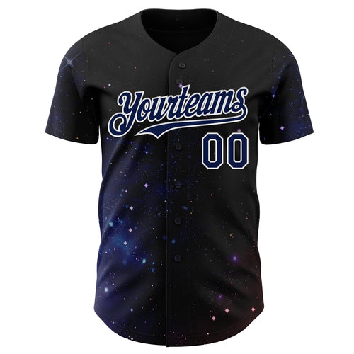 Custom Black Navy-White Galaxy Star Authentic Baseball Jersey