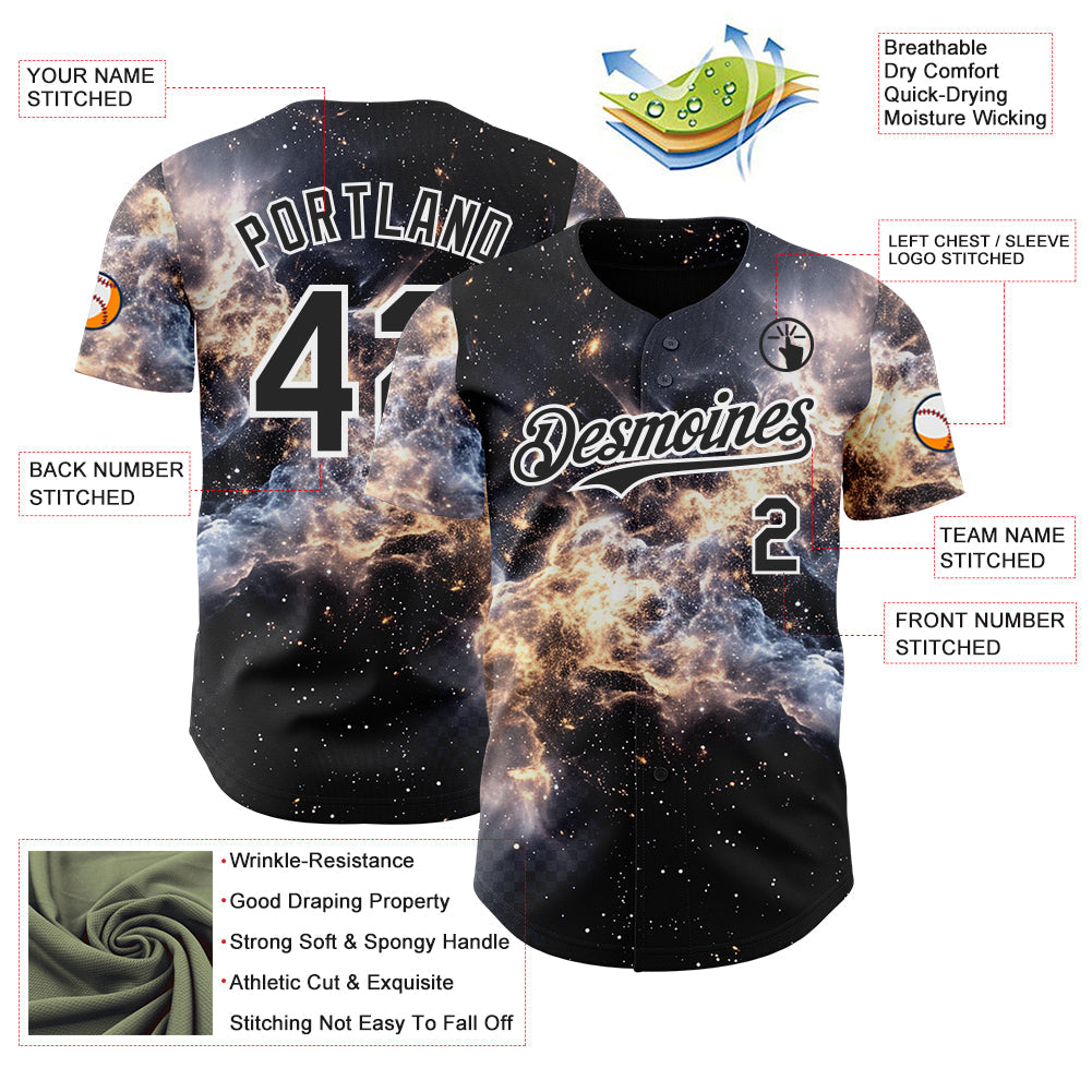 Custom Black-White Galaxy Star Nebula Authentic Baseball Jersey