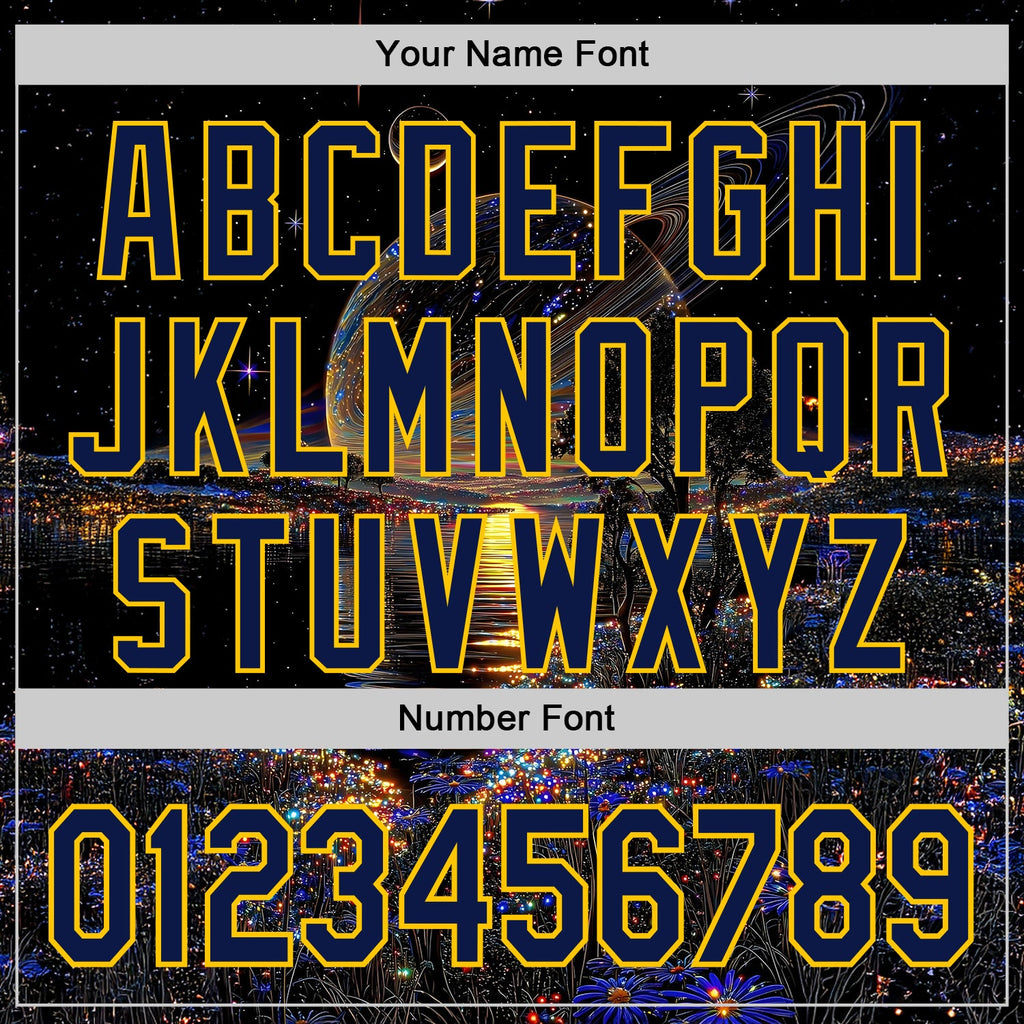 Custom Black Navy-Yellow Galaxy Star Authentic Baseball Jersey