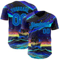 Custom Black Thunder Blue-Lakes Blue Galaxy Star Authentic Baseball Jersey