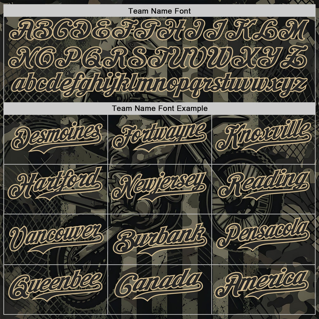 Custom Camo Black-Vegas Gold 3D Pattern Design Motorcycle Motocross Authentic Baseball Jersey