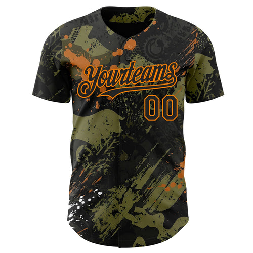 Custom Black Olive-Bay Orange 3D Pattern Design Motorcycle Motocross Splash Authentic Baseball Jersey