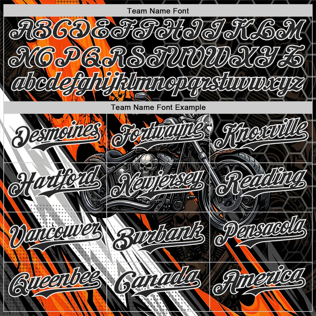 Custom Black Orange Gray-White 3D Pattern Design Motorcycle Motocross Skull Authentic Baseball Jersey