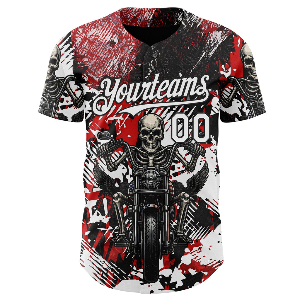 Custom Red White-Black 3D Pattern Design Motorcycle Motocross Skull Authentic Baseball Jersey