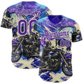 Custom Purple Cream-White 3D Pattern Design Motorcycle Motocross Skull Authentic Baseball Jersey