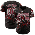 Custom Black Burgundy-White 3D Pattern Design Motorcycle Motocross Authentic Baseball Jersey
