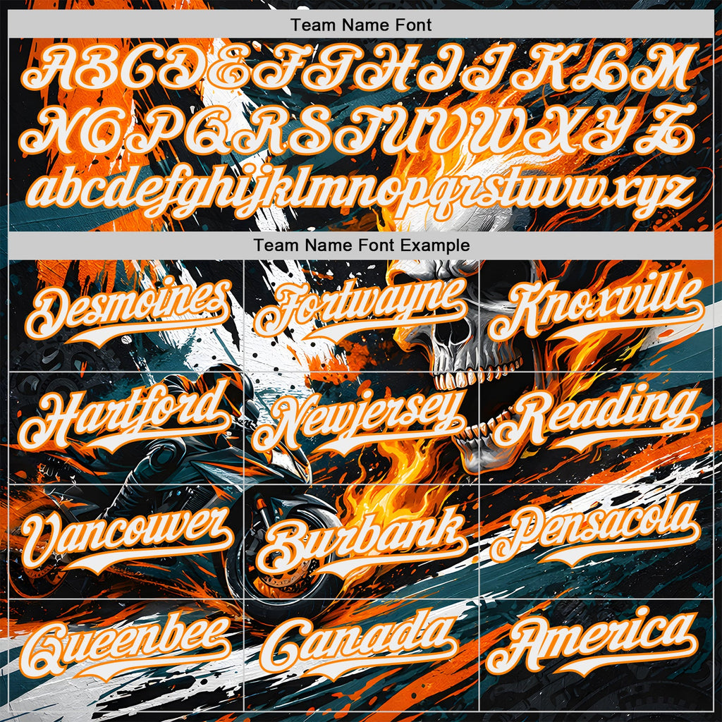 Custom Black White Red-Bay Orange 3D Pattern Design Motorcycle Motocross Skull Flame Authentic Baseball Jersey