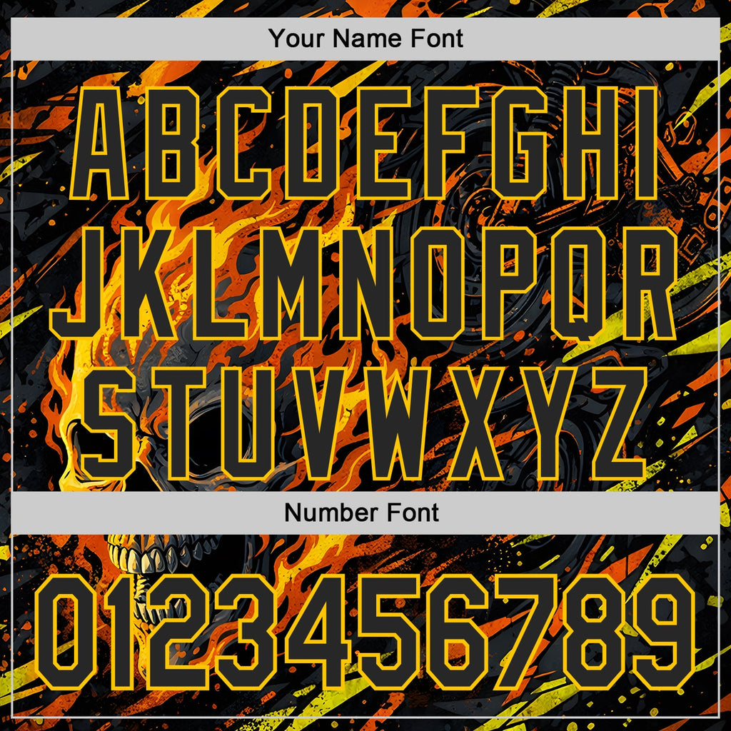 Custom Black Red-Yellow 3D Pattern Design Motorcycle Motocross Skull Flame Authentic Baseball Jersey