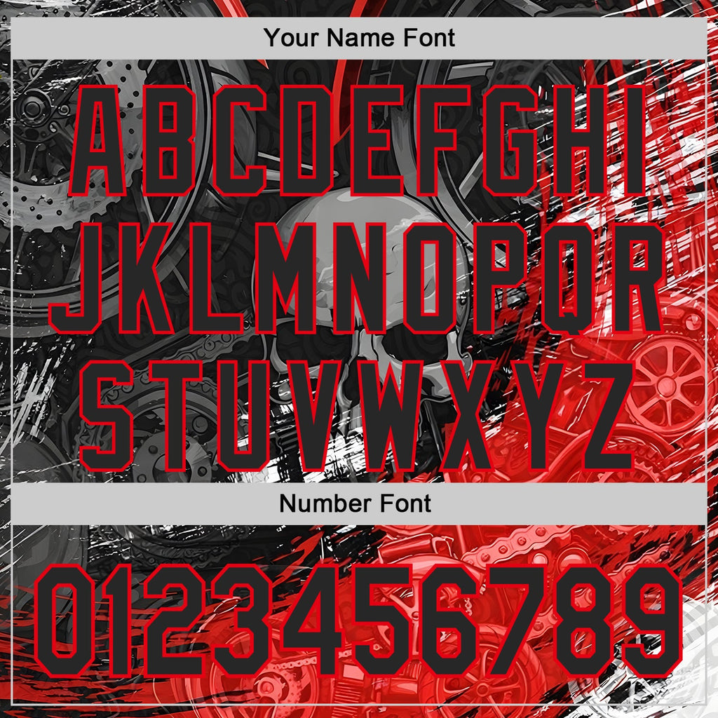 Custom Black-Fire Red 3D Pattern Design Motorcycle Motocross Skull Authentic Baseball Jersey