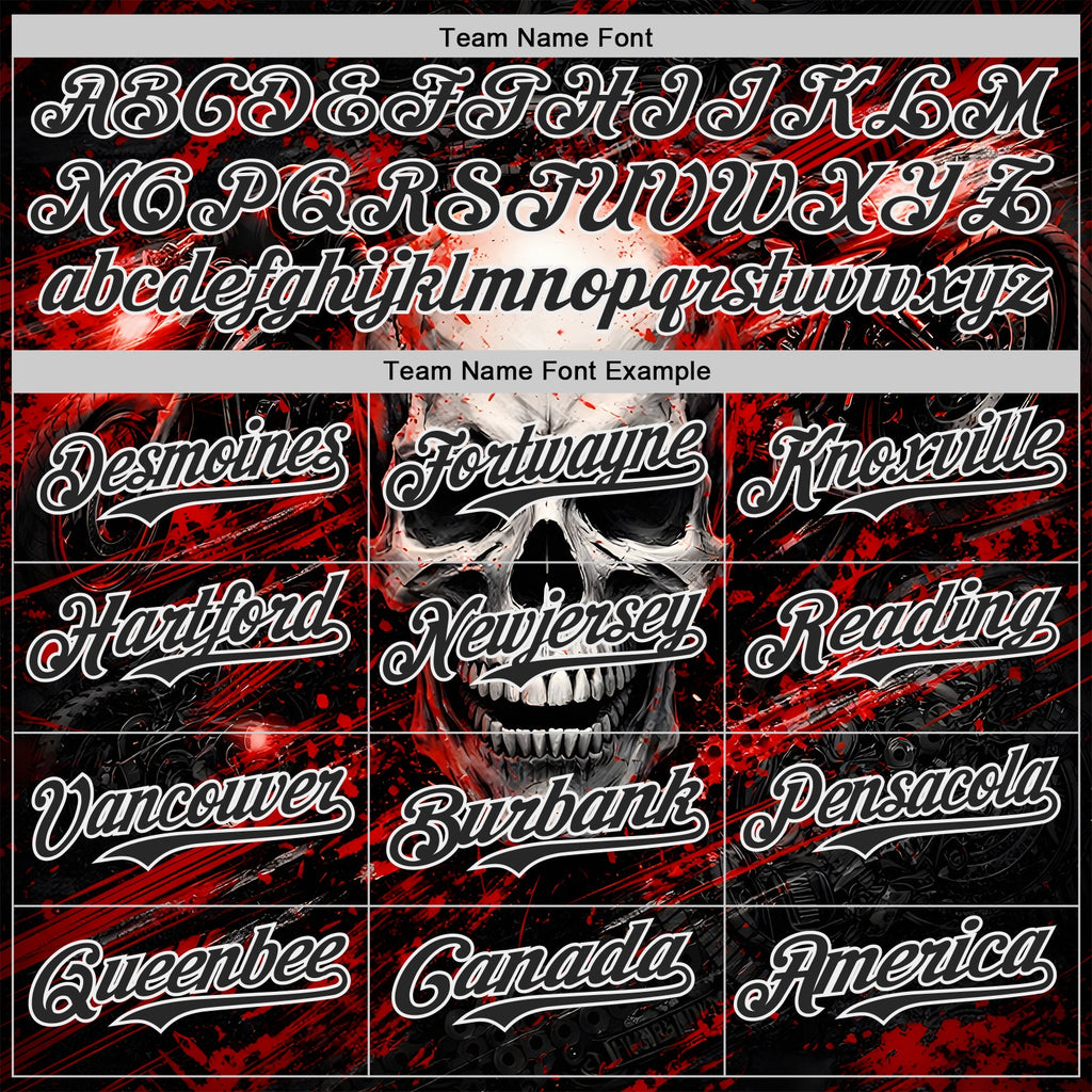 Custom Black Red-White 3D Pattern Design Motorcycle Motocross Skull Authentic Baseball Jersey