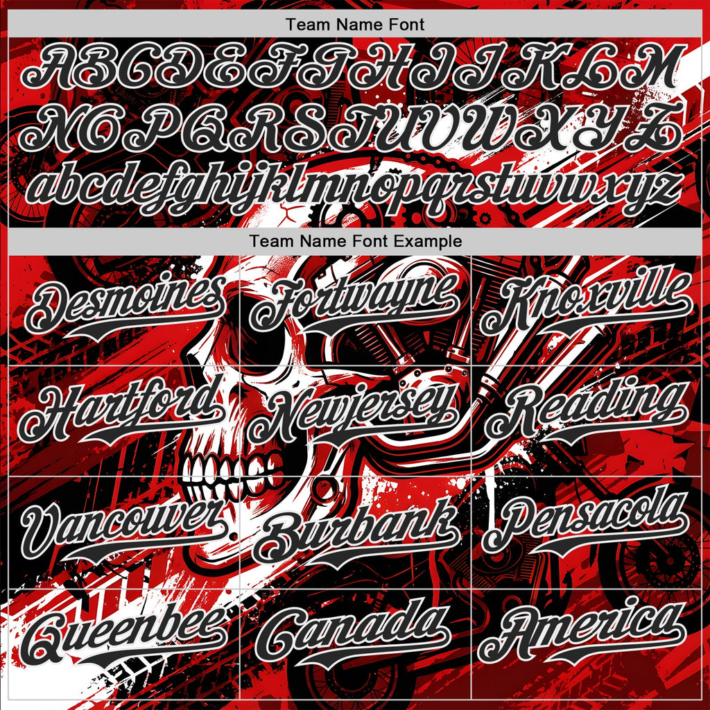 Custom Black Red-White 3D Pattern Design Motorcycle Motocross Skull Authentic Baseball Jersey