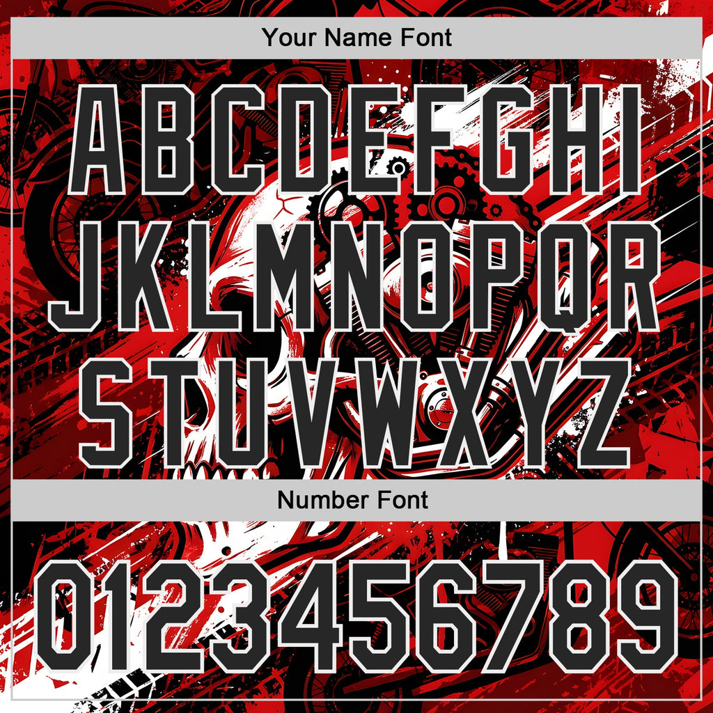 Custom Black Red-White 3D Pattern Design Motorcycle Motocross Skull Authentic Baseball Jersey