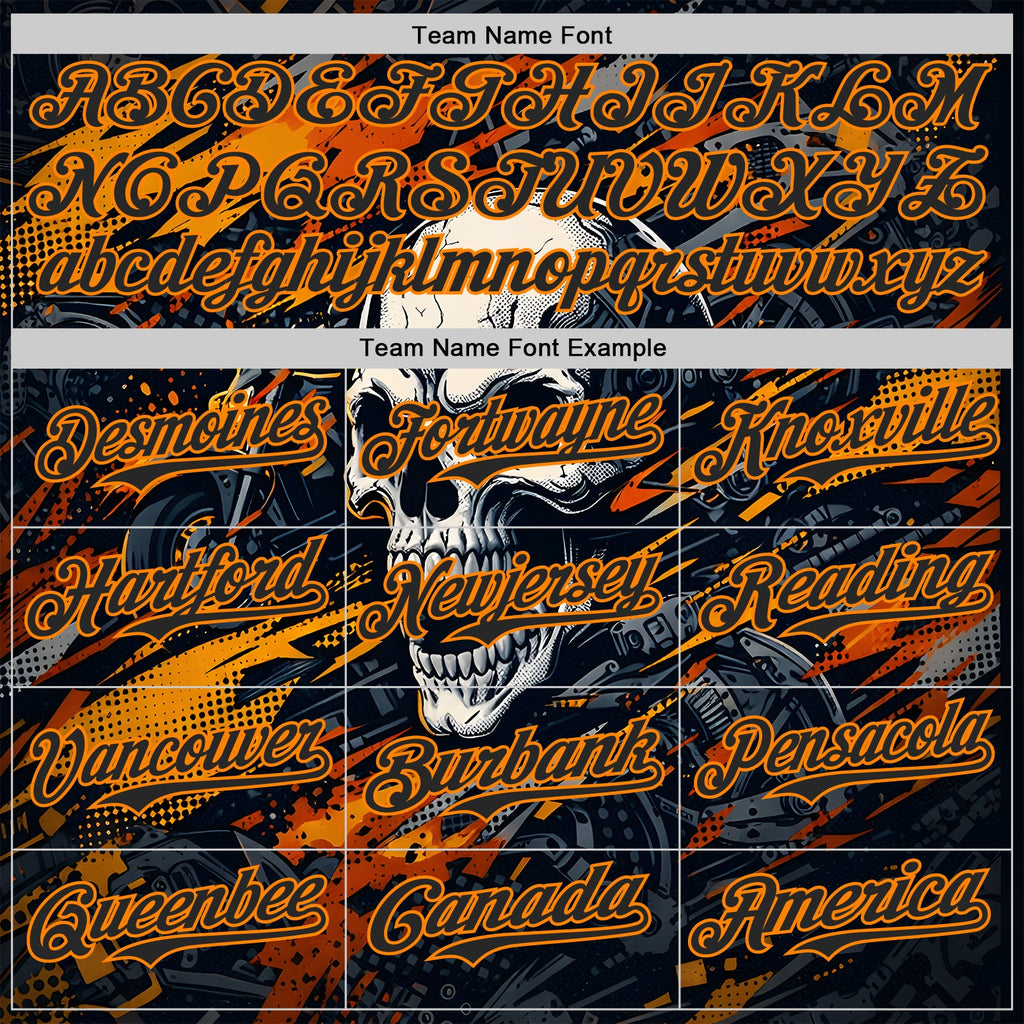 Custom Black-Bay Orange 3D Pattern Design Motorcycle Motocross Skull Authentic Baseball Jersey
