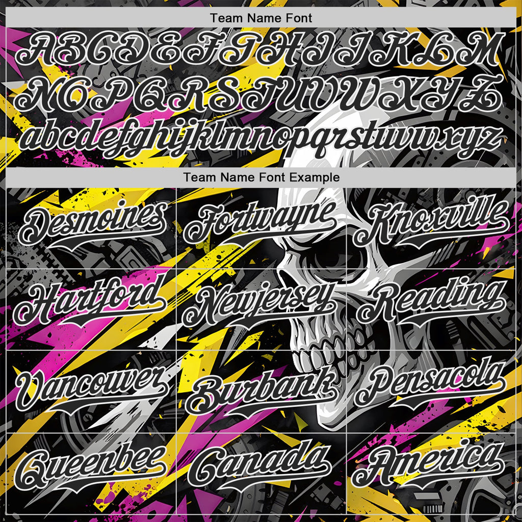 Custom Black Yellow Deep Pink-White 3D Pattern Design Motorcycle Motocross Skull Authentic Baseball Jersey