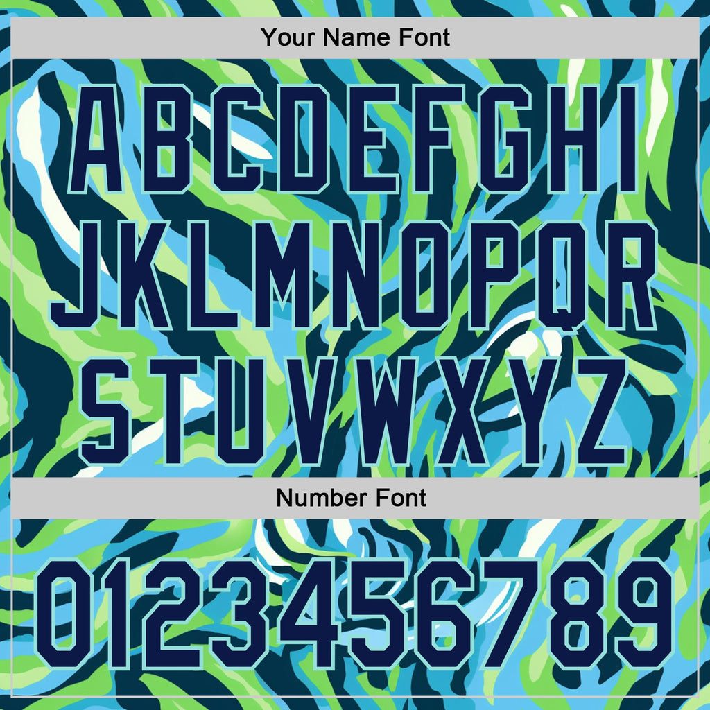 Custom Blue Navy Green-Ice Blue Zebra Stripe Authentic Baseball Jersey