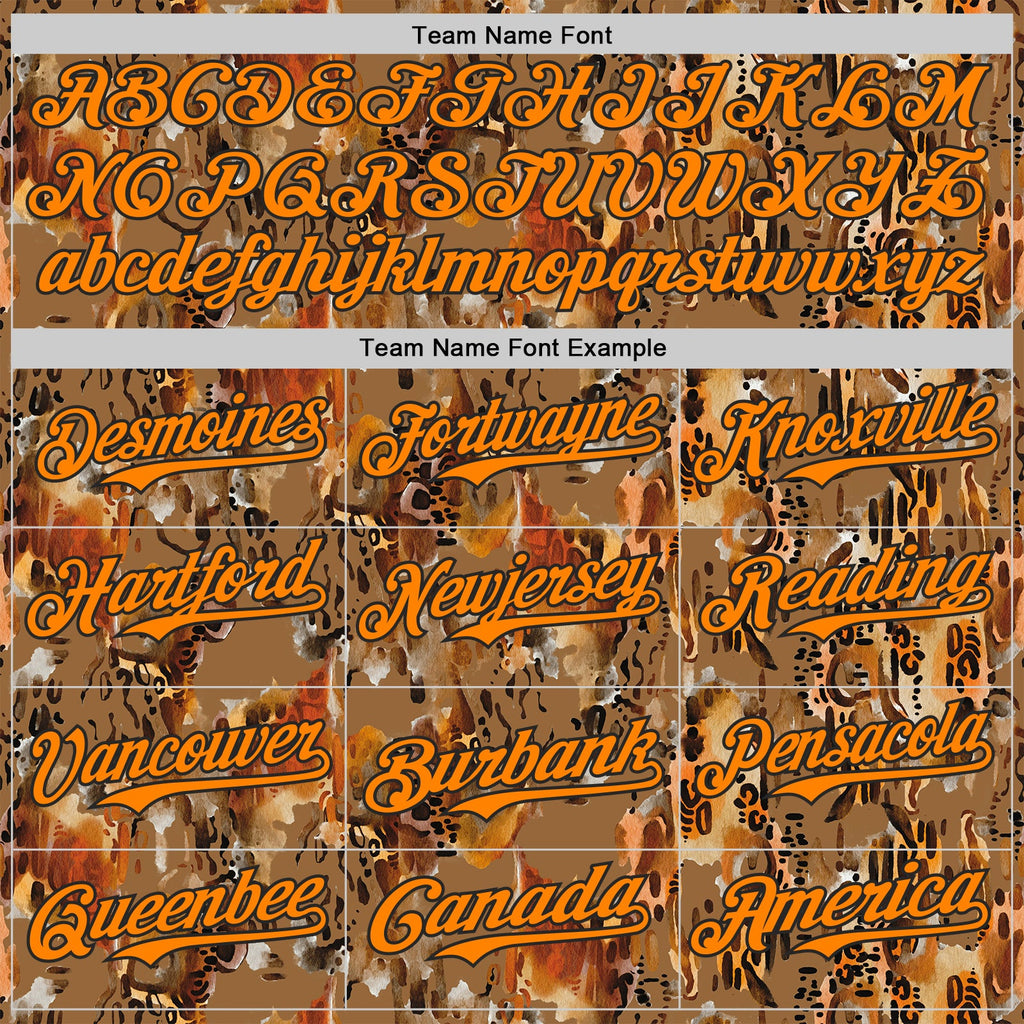 Custom Brown Bay Orange-Black Leopard Print Authentic Baseball Jersey