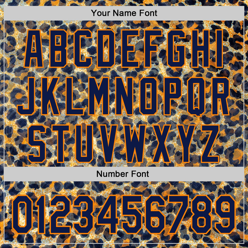 Custom Blue Navy-Bay Orange Leopard Print Authentic Baseball Jersey