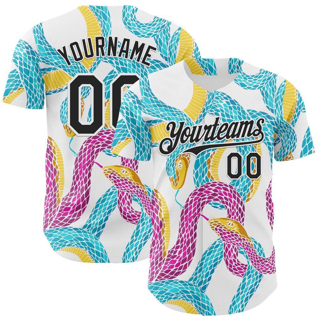 Custom White-Black Animal Snake Skin Authentic Baseball Jersey