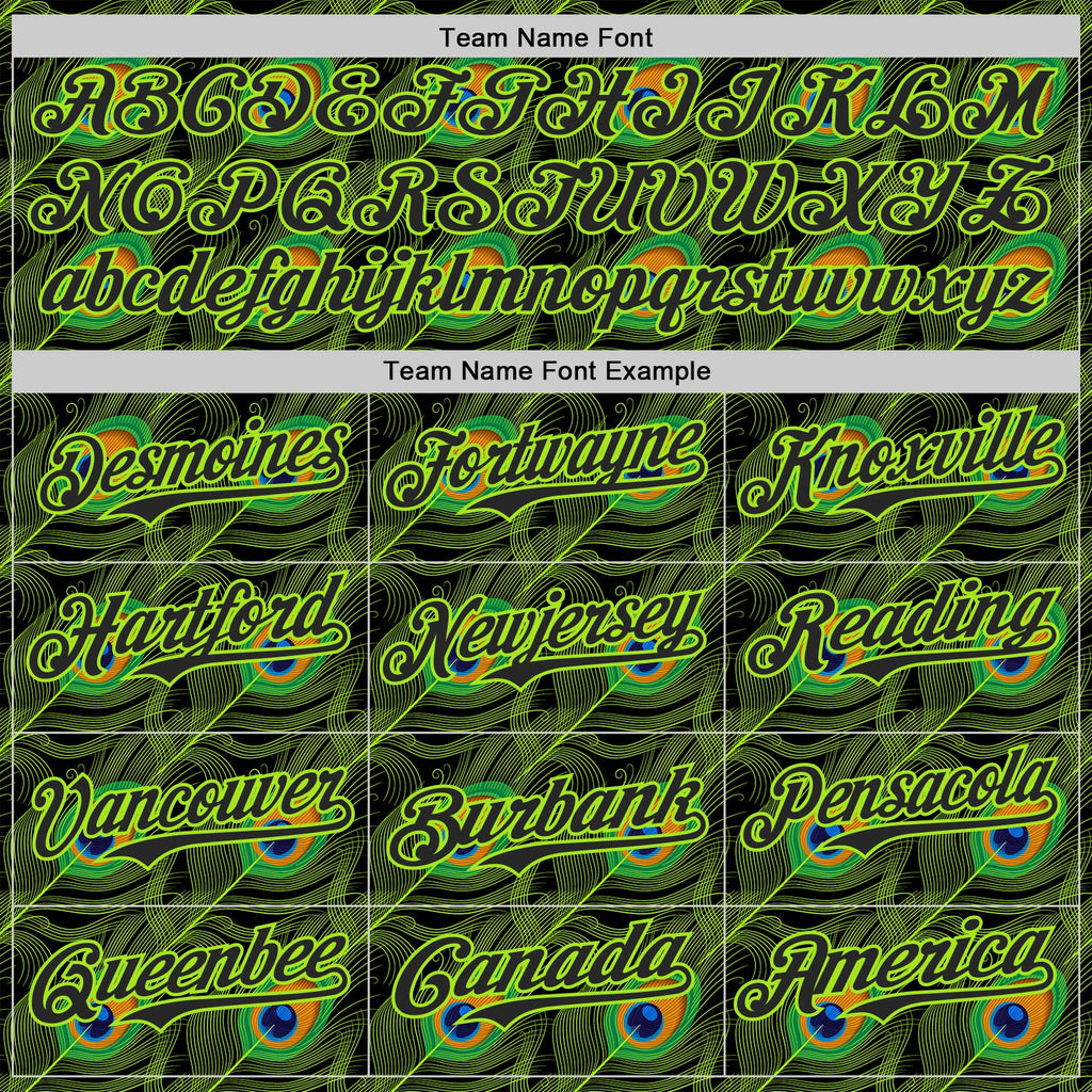 Custom Black-Neon Green Peacock Feather Print Authentic Baseball Jersey