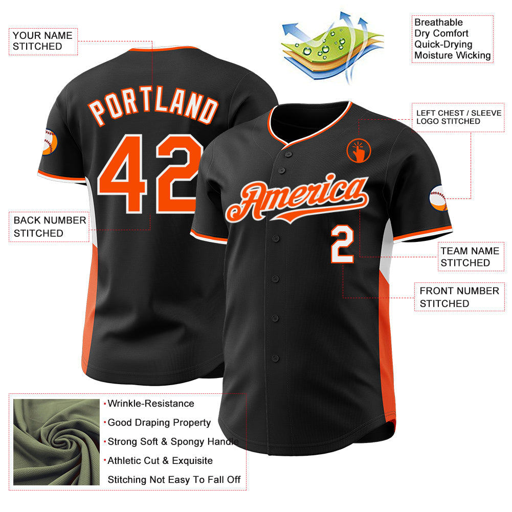 Custom Black Orange-White Classic Color Block Side Panel Stripe Authentic Baseball Jersey