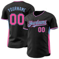 Custom Black Pink-Light Blue Classic Color Block Side Panel Stripe Authentic Baseball Jersey