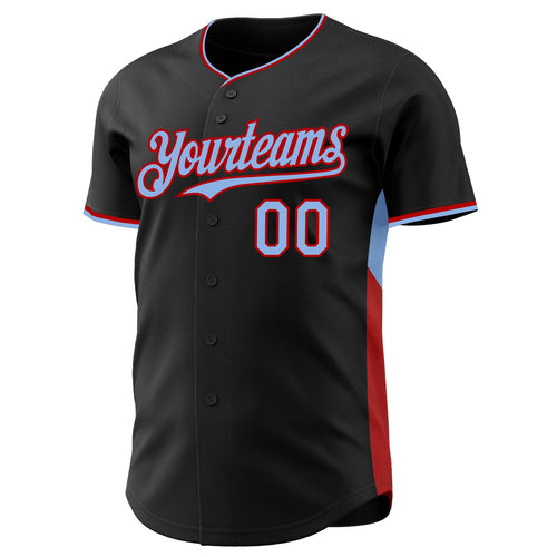 Custom Black Light Blue-Red Classic Color Block Side Panel Stripe Authentic Baseball Jersey