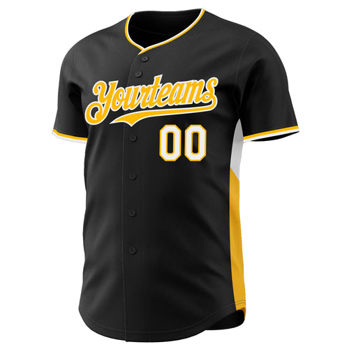Custom Black Gold-White Classic Color Block Side Panel Stripe Authentic Baseball Jersey