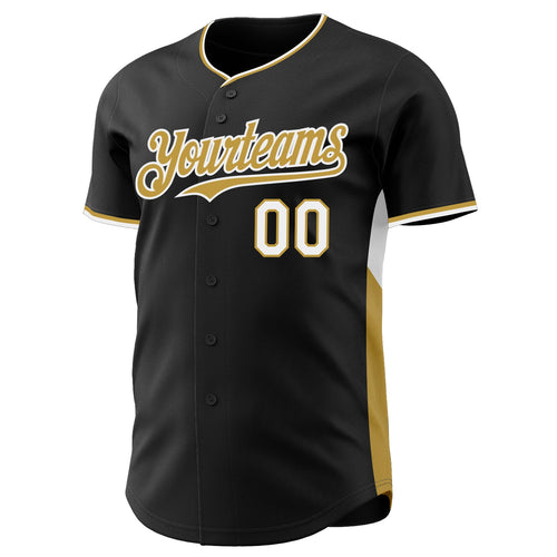 Custom Black Old Gold-White Classic Color Block Side Panel Stripe Authentic Baseball Jersey