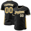 Custom Black Old Gold-White Classic Color Block Side Panel Stripe Authentic Baseball Jersey
