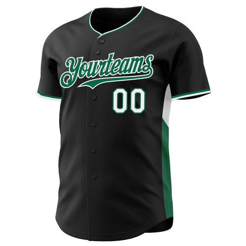Custom Black Kelly Green-White Classic Color Block Side Panel Stripe Authentic Baseball Jersey