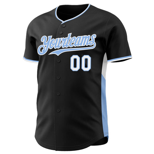 Custom Black Light Blue-White Classic Color Block Side Panel Stripe Authentic Baseball Jersey