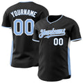 Custom Black Light Blue-White Classic Color Block Side Panel Stripe Authentic Baseball Jersey