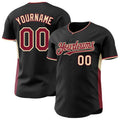 Custom Black Crimson-Cream Classic Color Block Side Panel Stripe Authentic Baseball Jersey