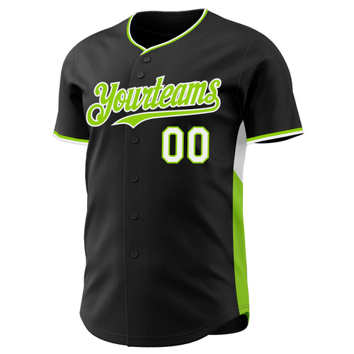 Custom Black Neon Green-White Classic Color Block Side Panel Stripe Authentic Baseball Jersey