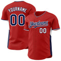 Custom Red Navy-White Classic Color Block Side Panel Stripe Authentic Baseball Jersey