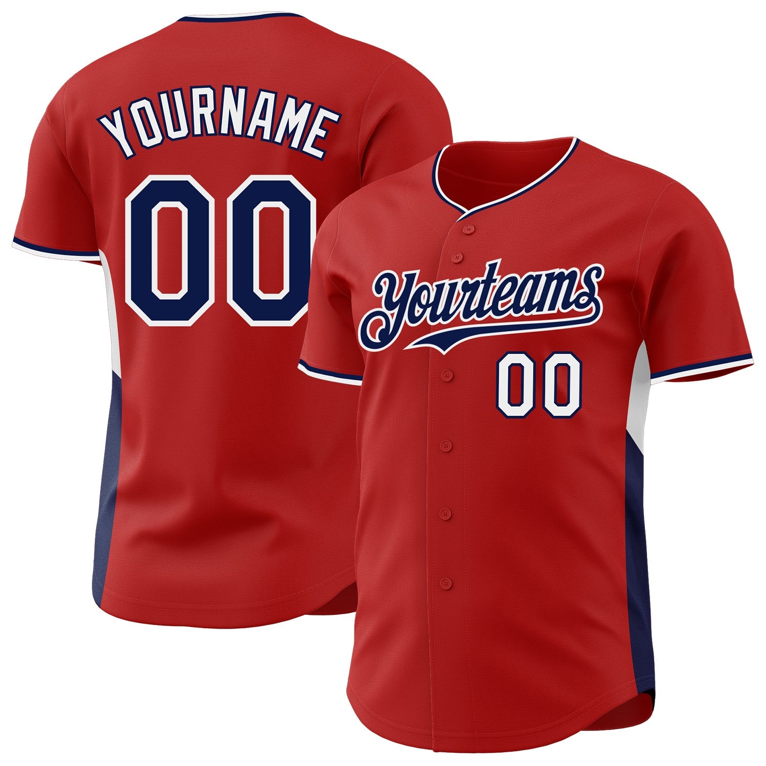 Custom Red Navy-White Classic Color Block Side Panel Stripe Authentic Baseball Jersey